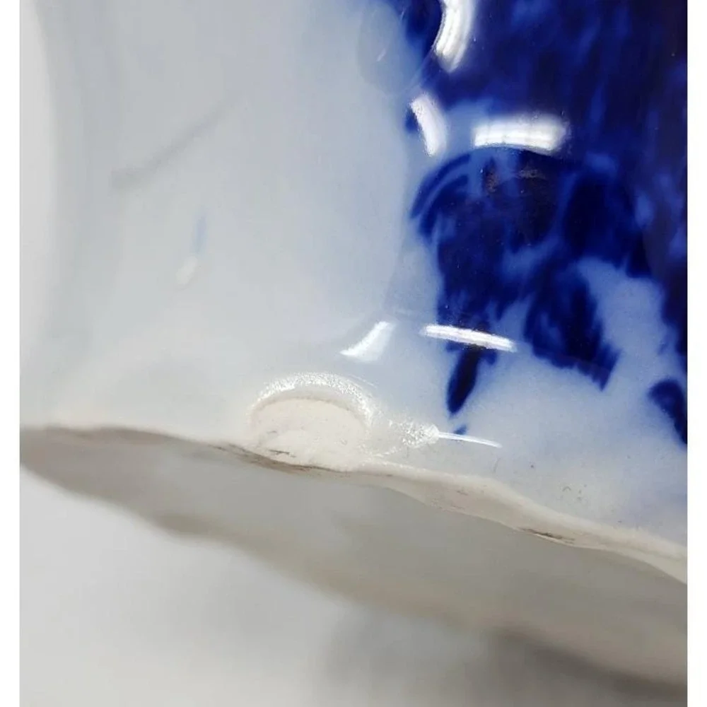 Antique Ceramic Scuttle Shaving Mug Blue Floral Victorian Male Vanity Decor 4